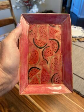 Ceramic Handcrafted Watermelon Dish Tray West Hills Studio Pink Home Decor